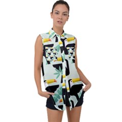 Seamless-tropical-pattern-with-birds Sleeveless Chiffon Button Shirt