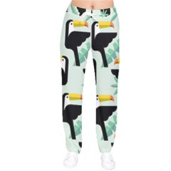 Seamless-tropical-pattern-with-birds Women Velvet Drawstring Pants