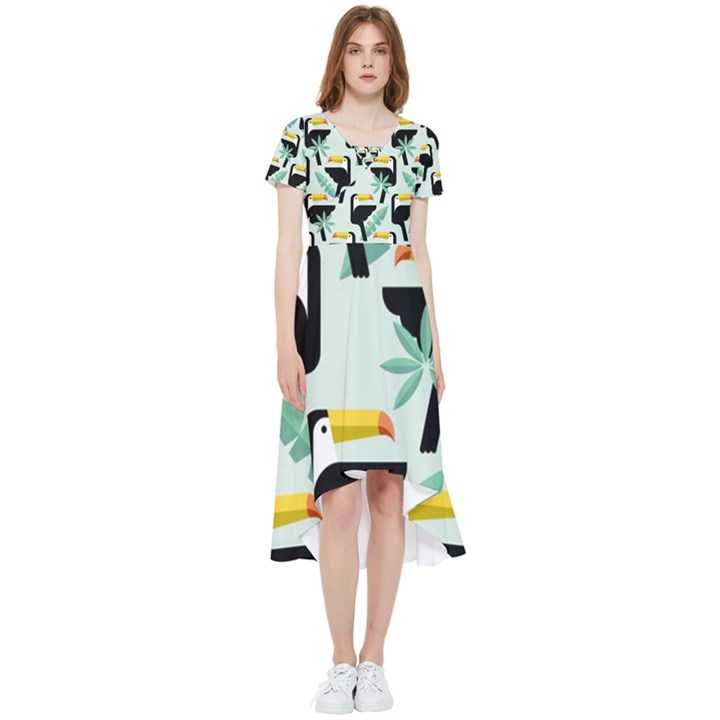 Seamless-tropical-pattern-with-birds High Low Boho Dress