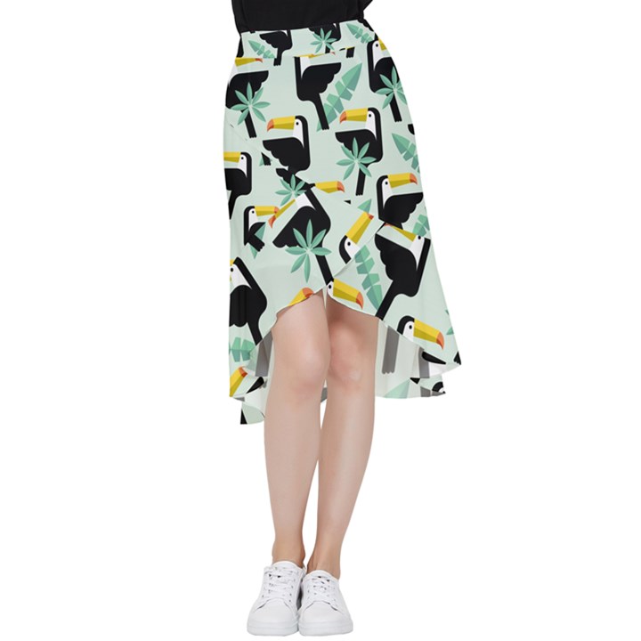 Seamless-tropical-pattern-with-birds Frill Hi Low Chiffon Skirt