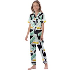 Seamless-tropical-pattern-with-birds Kids  Satin Short Sleeve Pajamas Set