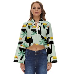 Seamless-tropical-pattern-with-birds Boho Long Bell Sleeve Top