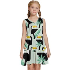 Seamless-tropical-pattern-with-birds Kids  Sleeveless Tiered Mini Dress