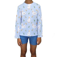 Duck-flower-seamless-pattern-background Kids  Long Sleeve Swimwear