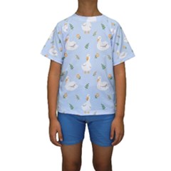 Duck-flower-seamless-pattern-background Kids  Short Sleeve Swimwear