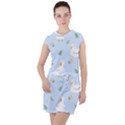 Duck-flower-seamless-pattern-background Drawstring Hooded Dress View1