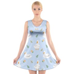 Duck-flower-seamless-pattern-background V-neck Sleeveless Dress