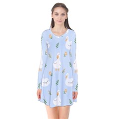 Duck-flower-seamless-pattern-background Long Sleeve V-neck Flare Dress