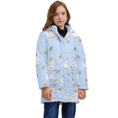 Duck-flower-seamless-pattern-background Kid s Hooded Longline Puffer Jacket