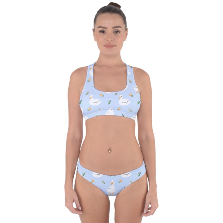 Duck-flower-seamless-pattern-background Cross Back Hipster Bikini Set