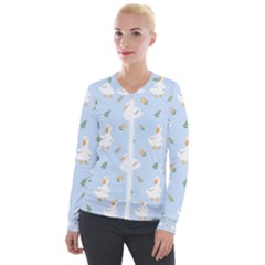 Duck-flower-seamless-pattern-background Velvet Zip Up Jacket