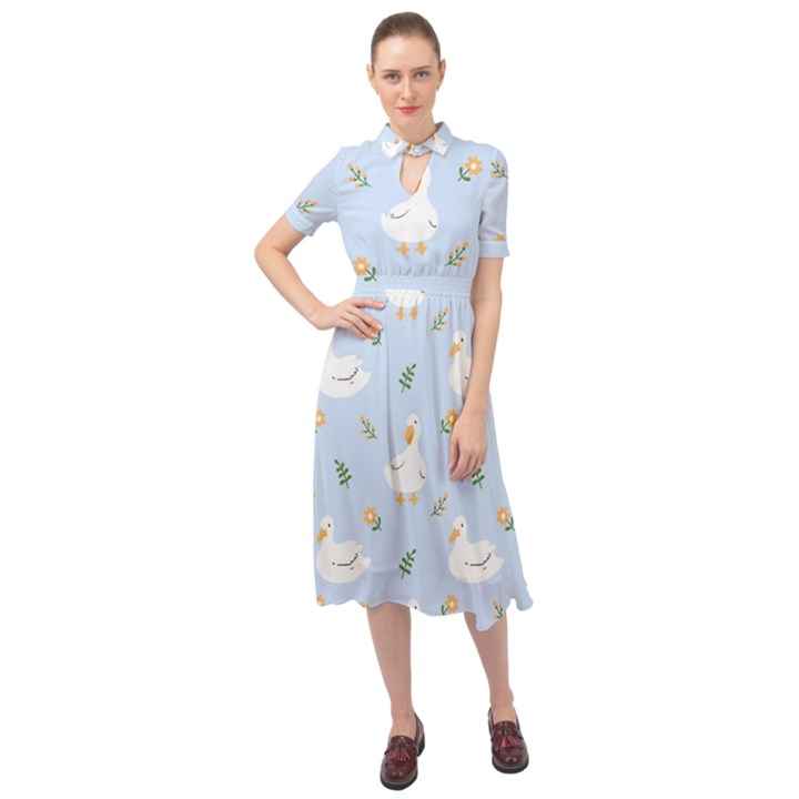 Duck-flower-seamless-pattern-background Keyhole Neckline Chiffon Dress