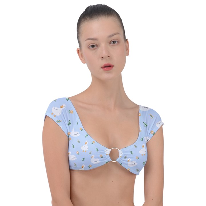 Duck-flower-seamless-pattern-background Cap Sleeve Ring Bikini Top