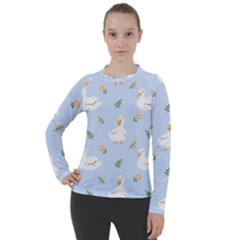 Duck-flower-seamless-pattern-background Women s Pique Long Sleeve Tee