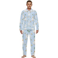 Duck-flower-seamless-pattern-background Men s Long Sleeve Velvet Pocket Pajamas Set