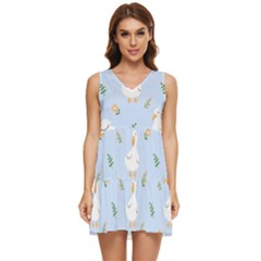 Duck-flower-seamless-pattern-background Tiered Sleeveless Mini Dress