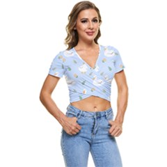 Duck-flower-seamless-pattern-background Short Sleeve Foldover Tee