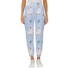 Duck-flower-seamless-pattern-background Cropped Drawstring Pants by Jancukart