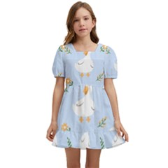 Duck-flower-seamless-pattern-background Kids  Short Sleeve Dolly Dress