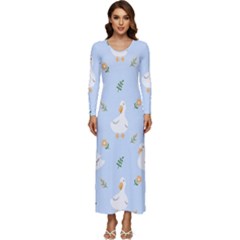 Duck-flower-seamless-pattern-background Long Sleeve Velour Longline Maxi Dress