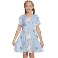 Duck-flower-seamless-pattern-background Kids  Short Sleeve Tiered Mini Dress