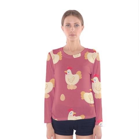 Cute-chicken-eggs-seamless-pattern Women s Long Sleeve Tee by Jancukart