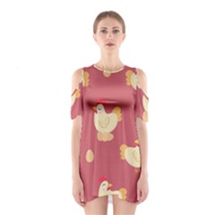 Cute-chicken-eggs-seamless-pattern Shoulder Cutout One Piece Dress