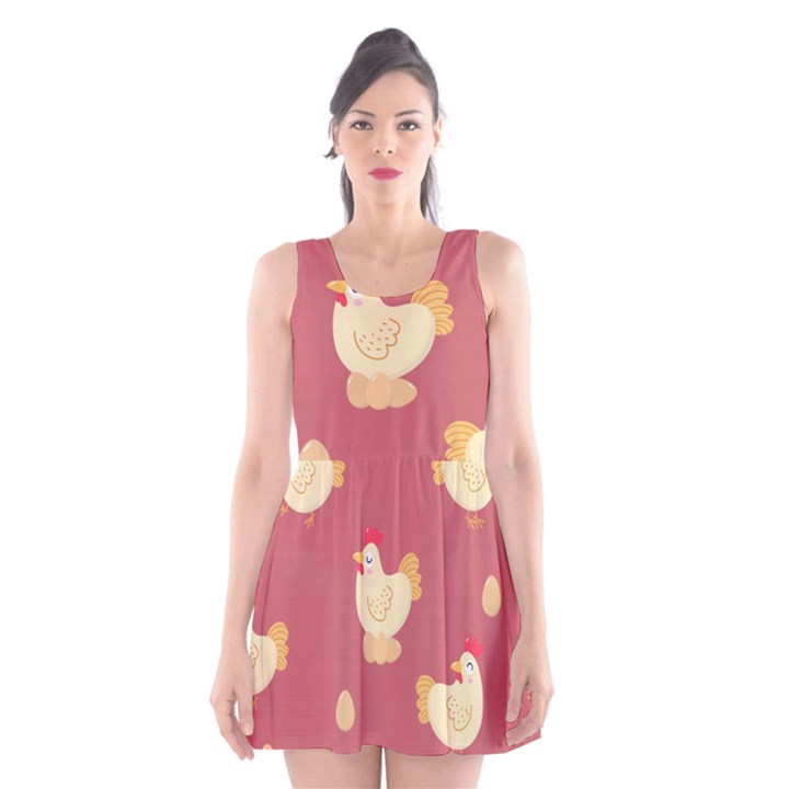 Cute-chicken-eggs-seamless-pattern Scoop Neck Skater Dress