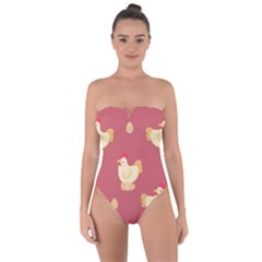 Cute-chicken-eggs-seamless-pattern Tie Back One Piece Swimsuit