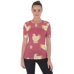 Cute-chicken-eggs-seamless-pattern Shoulder Cut Out Short Sleeve Top