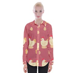 Cute-chicken-eggs-seamless-pattern Womens Long Sleeve Shirt