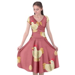 Cute-chicken-eggs-seamless-pattern Cap Sleeve Wrap Front Dress