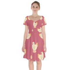 Cute-chicken-eggs-seamless-pattern Short Sleeve Bardot Dress