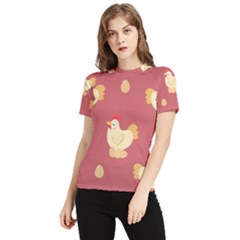 Cute-chicken-eggs-seamless-pattern Women s Short Sleeve Rash Guard