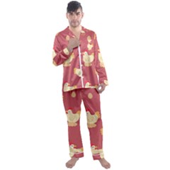 Cute-chicken-eggs-seamless-pattern Men s Long Sleeve Satin Pajamas Set