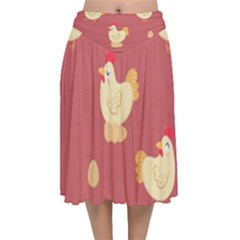 Cute-chicken-eggs-seamless-pattern Velvet Flared Midi Skirt