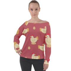 Cute-chicken-eggs-seamless-pattern Off Shoulder Long Sleeve Velour Top