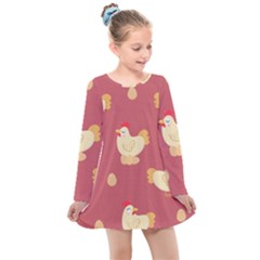 Cute-chicken-eggs-seamless-pattern Kids  Long Sleeve Dress