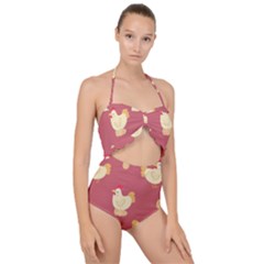 Cute-chicken-eggs-seamless-pattern Scallop Top Cut Out Swimsuit