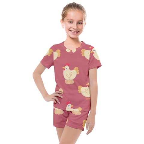 Cute-chicken-eggs-seamless-pattern Kids  Mesh Tee And Shorts Set by Jancukart