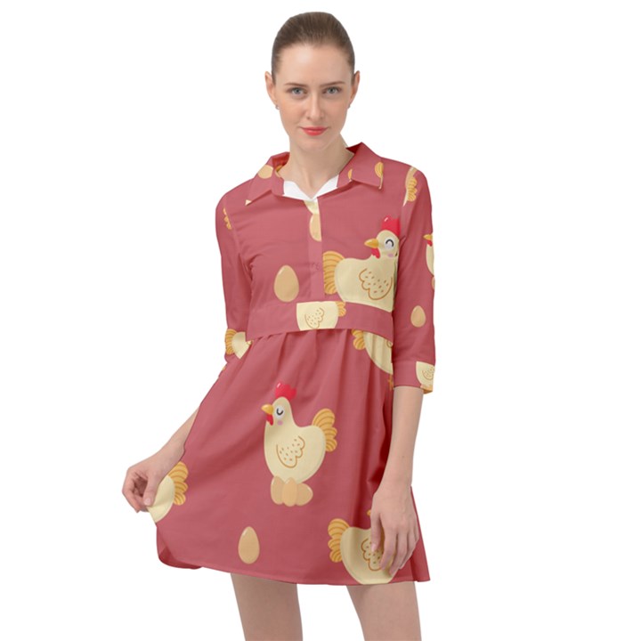 Cute-chicken-eggs-seamless-pattern Mini Skater Shirt Dress