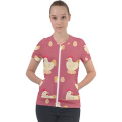 Cute-chicken-eggs-seamless-pattern Short Sleeve Zip Up Jacket