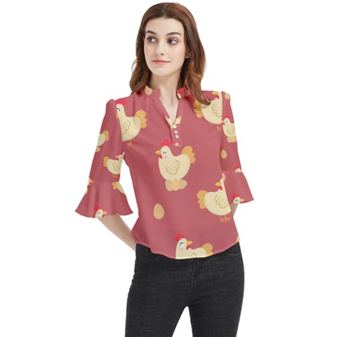 Cute-chicken-eggs-seamless-pattern Loose Horn Sleeve Chiffon Blouse by Jancukart