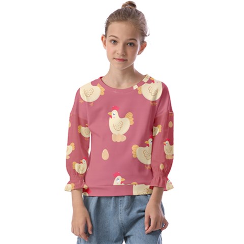 Cute-chicken-eggs-seamless-pattern Kids  Cuff Sleeve Top by Jancukart