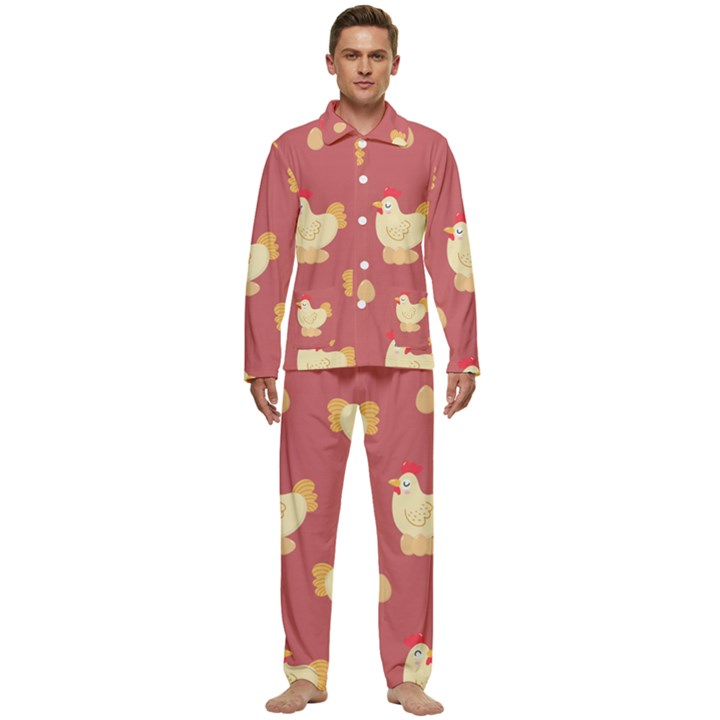 Cute-chicken-eggs-seamless-pattern Men s Long Sleeve Velvet Pocket Pajamas Set