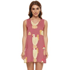 Cute-chicken-eggs-seamless-pattern Tiered Sleeveless Mini Dress