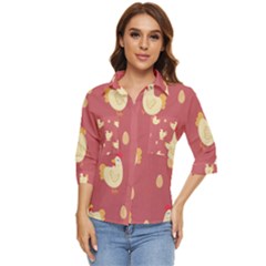 Cute-chicken-eggs-seamless-pattern Women s Quarter Sleeve Pocket Shirt