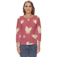 Cute-chicken-eggs-seamless-pattern Cut Out Wide Sleeve Top