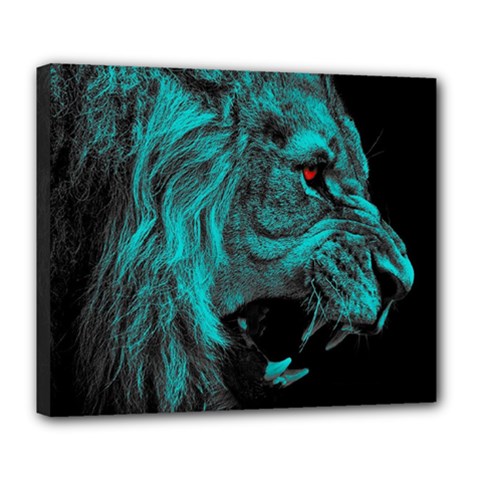 Angry Male Lion Predator Carnivore Deluxe Canvas 24  X 20  (stretched)