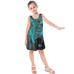 Angry Male Lion Predator Carnivore Kids  Sleeveless Dress by Jancukart